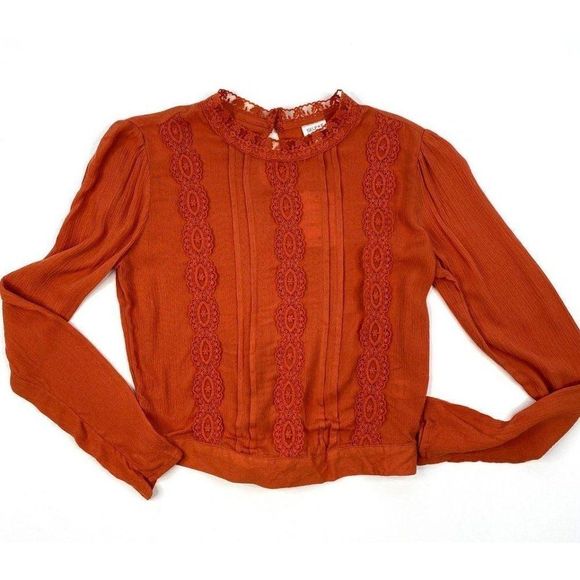 Self Esteem Rust Burnt Orange Lace CottageCore Shirt Sz Medium New - Picture 6 of 8